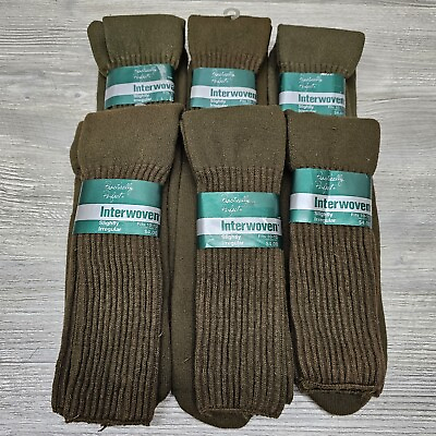 #ad 6 Pair Vintage Army Green Mid calf Boot Tube Work Socks Mens Size 10 13 USA