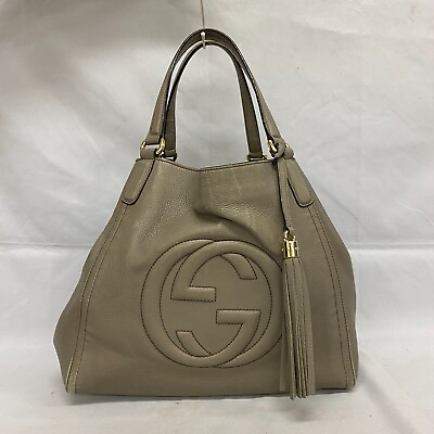 #ad Auth Gucci Tote Bag SOHO Interlocking G Gray 282309 Leather From Japan 231212