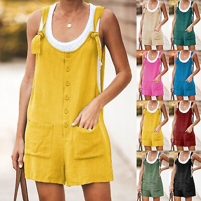 #ad Women#x27;s Casual Summer Cotton Linen Rompers Overalls Jumpsuit Shorts ZF