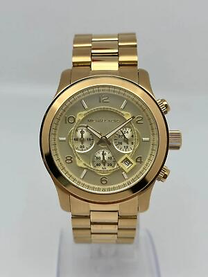 #ad Michael Kors Runway Chronograph Gold Tone Steel Champagne Dial Mens Watch MK8077