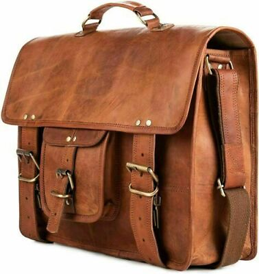 #ad Laptop Briefcase Bag 17quot; Vintage Goat Leather Messenger Real Satchel Genuine