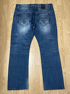 #ad Rock Revival Victor Straight Blue Jeans Mens sz 38 fits 40x33 Fleur De Lis