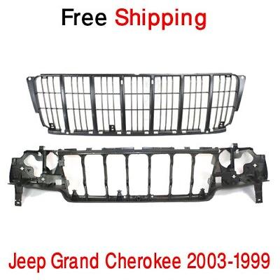 #ad For 1999 2003 JEEP GRAND CHEROKEE Header Mount Panel Grille Black Insert Set 2pc