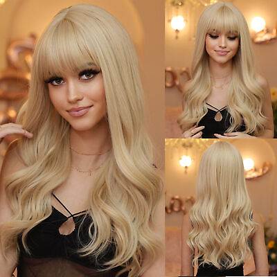 #ad Dress Up Wig With Bangs Blonde Women Long Wavy Heat Resistant Hair Natural