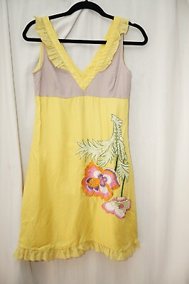 #ad Custo Barcelona Womens Dress Size 36 US Small 2 Yellow Silk Cotton V neck