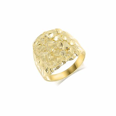 #ad 10K Solid Yellow Gold Nugget Ring Size 6 13 Round Dia Cut Finger Band Men Women