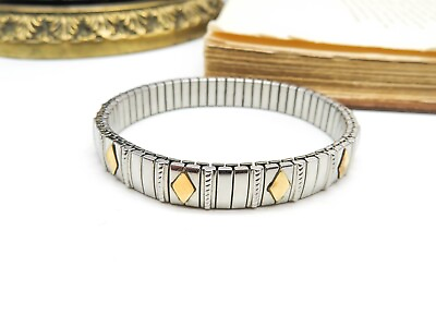 #ad Mixed Metal Silver Gold Stainless Steel Expandable Bangle Bracelet N57