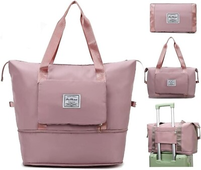 #ad Pink Foldie Bag Waterproof Travel Duffle Bag Expandable Large Capacity Folding