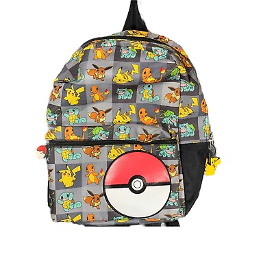 #ad Pokemon Backpack 16quot; Multi Compartment All Over Print School Pikachu Key Chain