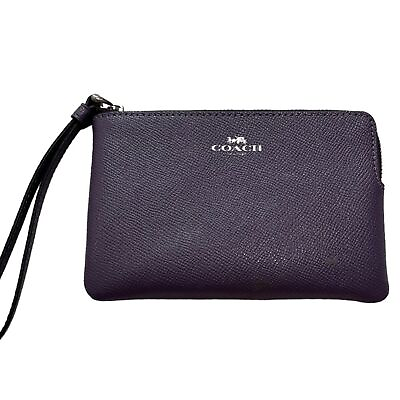 #ad Coach pebble leather purple wristlet wallet corner zip