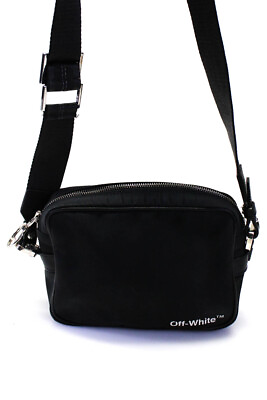 #ad Off White Womens Adjustable Strapped Zipped Graphic Crossbody Handbag Navy