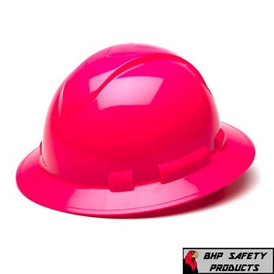 #ad Pyramex Ridgeline Full Brim Hard Hat 4 Point Ratchet Suspension Hi Vis Pink