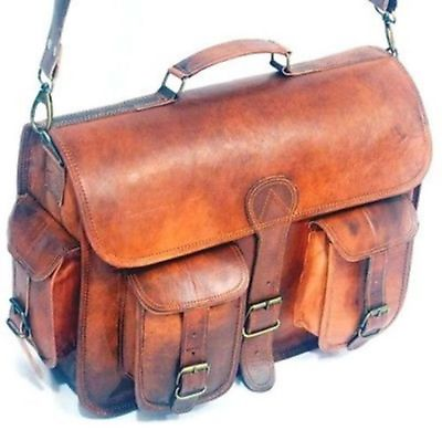 #ad Real Goat Leather Vintage Brown 18quot; Messenger Bag Shoulder Laptop Bag Briefcase