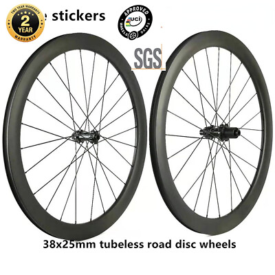 #ad 700C Carbon Road Bike Disc Wheels 38x25mm Tubeless Bicycle Wheelset Central Lock