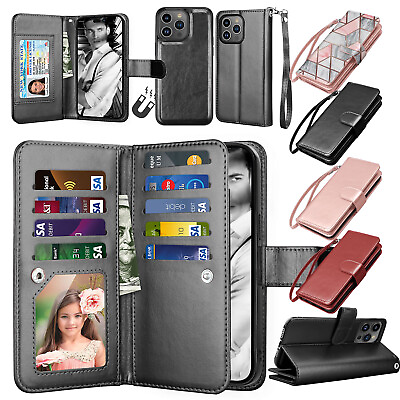 #ad For iPhone 14 15 13 12 Pro Max 7 8 X Leather Card Holder Wallet Case Phone Cover