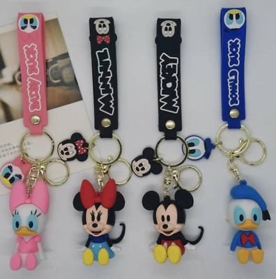 #ad 8 Styles Disney Mickey Minnie Stitch PVC Bags Hanger Pendant Keychains Key Rings
