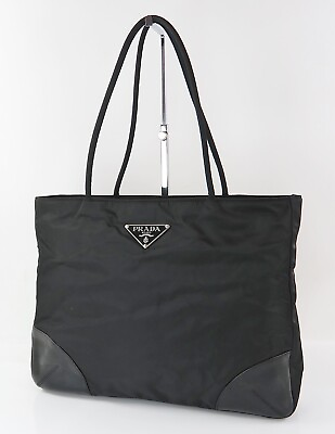 #ad Authentic PRADA Black Nylon and Leather Tote Bag Purse #56390