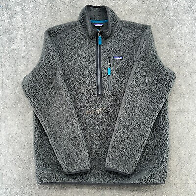 #ad Patagonia Jacket Mens XL Gray 1 2 Zip Logo Retro Pile Fleece Pullover USA 90s