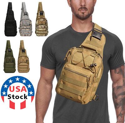 Men Backpack Molle Tactical Sling Chest Pack Shoulder Bag Outdoor Hiking Travel $12.98