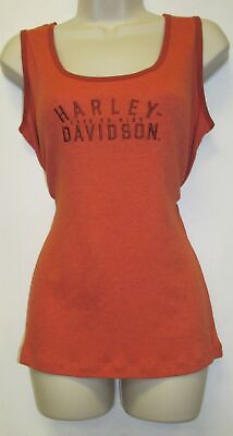 #ad HARLEY DAVIDSON LADIES SCOOP NECK WITH TRIM ORANGE TANK TOP SHIRT NEW