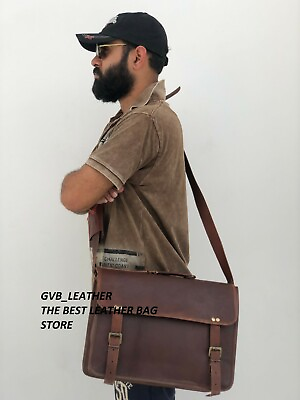 15quot; Men#x27;s Simple Leather Messenger Shoulder School Collage Laptop Briefcase Bag $70.83