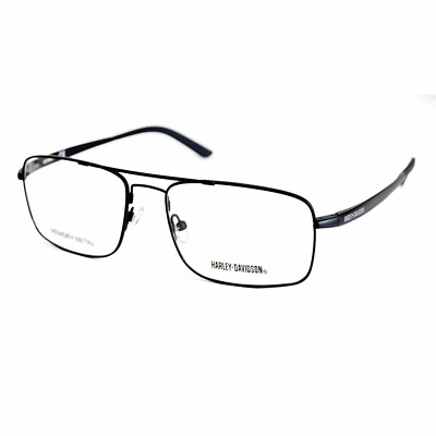 #ad Harley Davidson HD0770 Black 002 Aviator Metal Eyeglasses Frame 58 18 150 HD RX