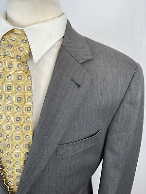 #ad JOS A BANK Signature Col Gray Herringbone Wool Suit Sz 42 R Pants 36 X 28