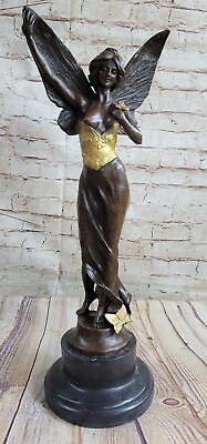 #ad Handcrafted bronze sculpture SALE Standing Angel Charming Large French Signed
