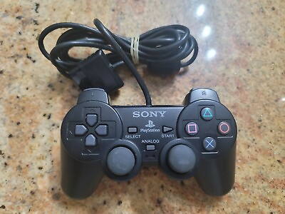 #ad Sony PS2 BLACK Wired Controller OEM DualShock PlayStation 2 AUTHENTIC