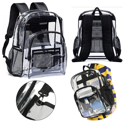 #ad Clear Backpack Heavy Duty PVC Transparent Pack Waterproof Lagre Bookbag Travel