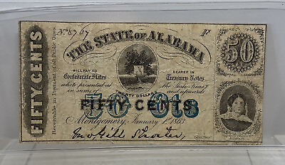 #ad 1863 50c Cts The State of ALABAMA Note CIVIL WAR Rare No Series