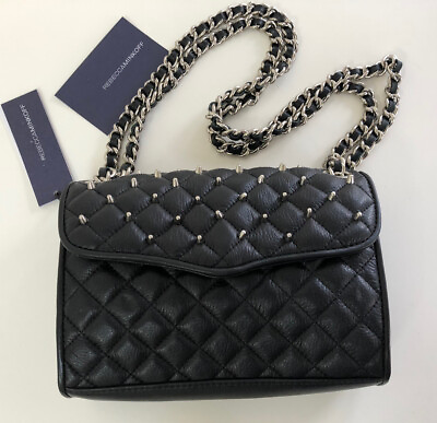 #ad NWT REBECCA MINKOFF Quilted Mini Affair Studs BLK Leather Shoulder Crossbody New