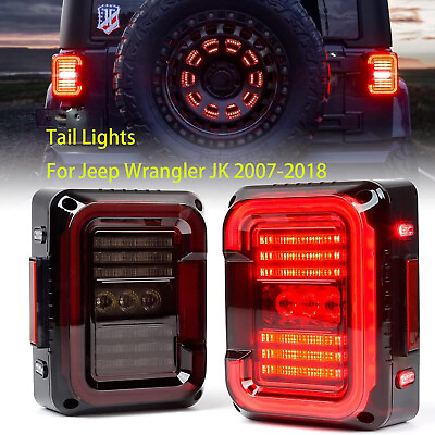 #ad Pair LED Tail Lights Rear Brake Turn Signal Lamps For Jeep Wrangler JK 2007 2018