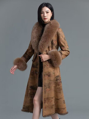 #ad 2023 Rabbit Fur Coat Warm Womens Faux Fox Fur Collar Jacket Outwear Slim Coats