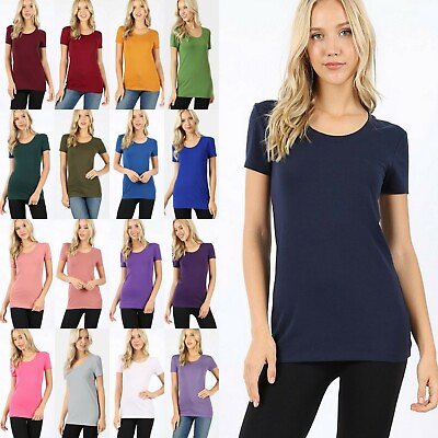 #ad Women#x27;s Round Neck Short Sleeve Cotton T shirt Soft Stretch Basic Tee GT 3007