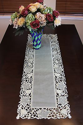 #ad Embroidery Lace Organza Placemat Runner Scarf White Wedding Bridal Decor Banquet