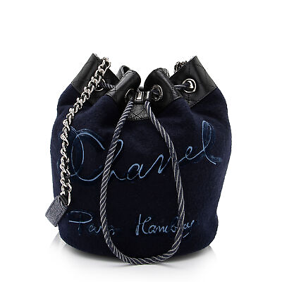 #ad Chanel Embroidered Wool Paris Hamburg Drawstring Bucket Bag