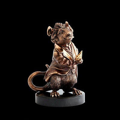 #ad Jery Mouse Animal Hold Eat Swiss Cheese Figurine Made by Vizuri Bronze amp; Basalt