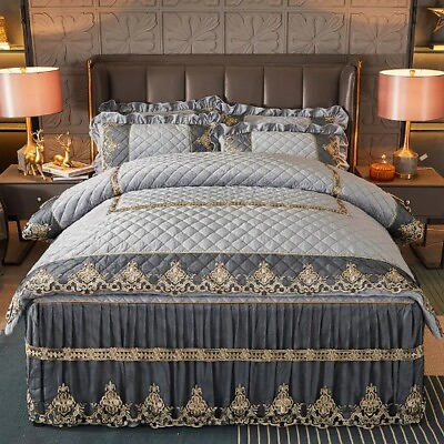 #ad Quilted Velvet Duvet Cover Set QueenKing Bed Embroidery Lace European QuiltCover