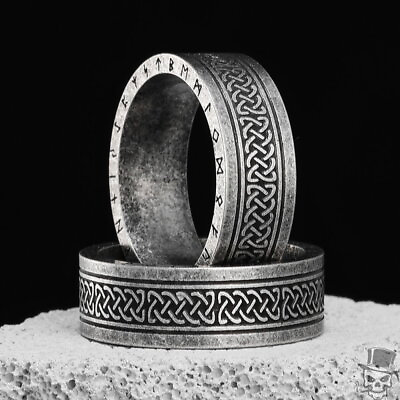 #ad Sculpt Rings™ Viking Runes Celtic Knot Stainless Steel Simple Punk Ring