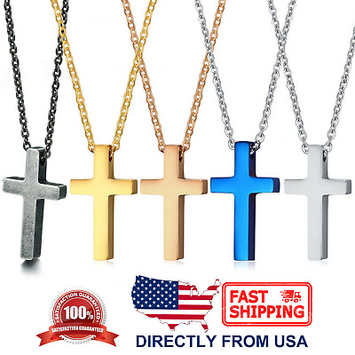 Stainless Steel Unisex Simple Plain Cross Men#x27;s and Women#x27;s Pendant Necklace $10.54