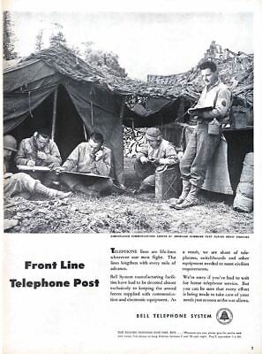 #ad 1944 Bell Telephone Vintage Print Ad WWII Soldiers Front Line Telephone Post