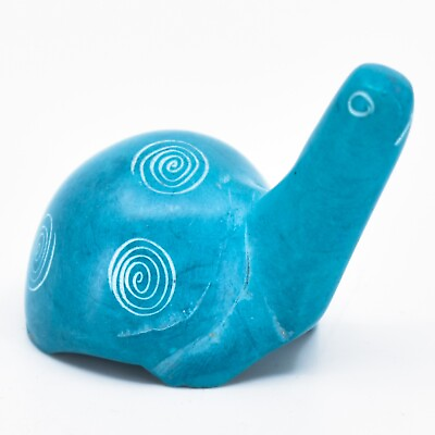 #ad Vaneal Group Hand Carved Kisii Soapstone Tiny Miniature Sky Blue Turtle Figurine
