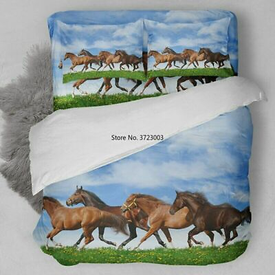 #ad 3D Down Pillowcase Black and White Horse Pattern State Size King Bedding Set