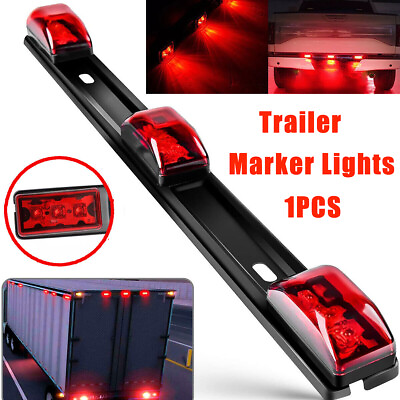 #ad Red LED Stainless Rear Clearance ID Marker Light Bar Truck Trailer Tail Lights