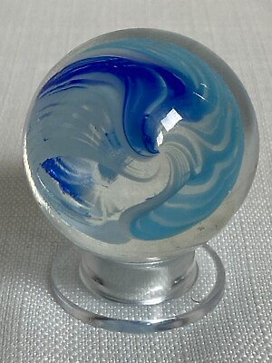 #ad Handmade Marble Art Glass Blue White Swirl Unsigned Marble 2.0quot; Large Marble