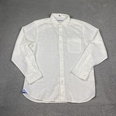 #ad Tommy Bahama Long Sleeve Button Shirt Men’s Medium White Sorona Polyester Linen