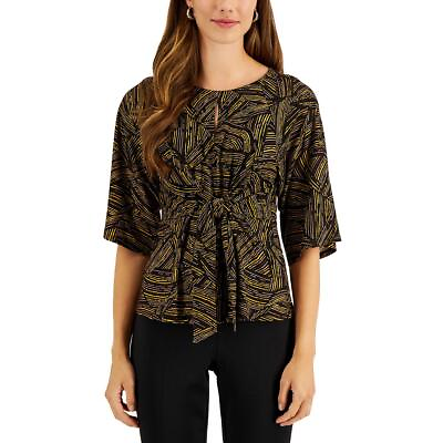 #ad Kasper Womens Black Printed Tie Waist Top Blouse Shirt XL BHFO 7691