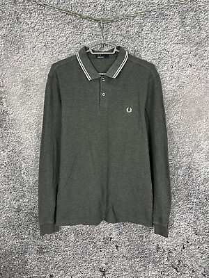 #ad Mens Fred Perry Rugby Shirt Polo Long Sleeve Streetwear Size L Large