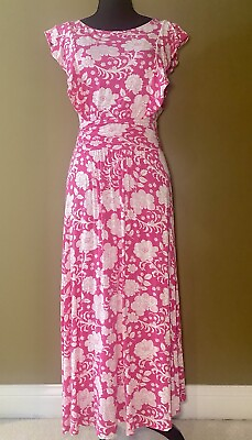 #ad Boden Size 4 Adelina Pink Tropical Floral Jersey Knit Lined Midi Summer Dress